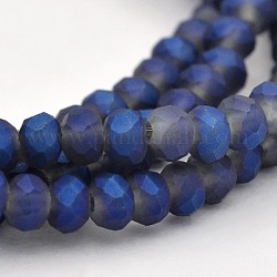 Full Rainbow Plated Faceted Rondelle Glass Beads Strands, Frosted, Medium Blue, 2.5x2mm, Hole: 1mm, about 195pcs/strand, 16.5inch