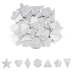 Superfindings 56 pz 7 ciondoli in acciaio inossidabile stile 304, stella e rombo, cuore e triangolo, colore acciaio inossidabile, 21.5~32x18~26.5x1mm, Foro: 1.4~1.6 mm, 8pcs / style