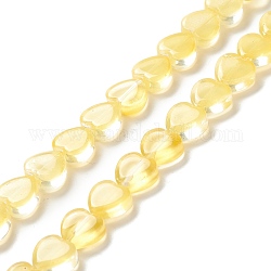 Transparent perles de verre brin, cœur, jaune, 9.5~10x10x3.5~4.5mm, Trou: 0.8~1mm, Environ 35 pcs/chapelet, 13.15~13.31 pouce (33.4~33.8 cm)