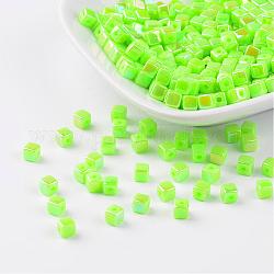 Perles acryliques de poly styrène écologiques, couleur ab , cube, vert jaune, 4x4mm, Trou: 1mm, environ 8000 pcs/500 g