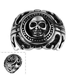 Punk Rock Style Men's 316L Surgical Stainless Steel Skull Rings, Wide Band Rings, Antique Silver, US Size 11(20.6mm)