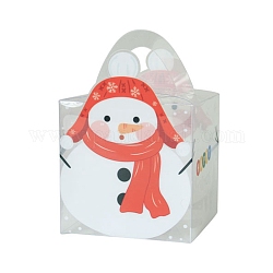 Квадратные прозрачные коробки для выпечки из пвх, подарочная коробка с новогодней тематикой, для мини торта, кекс, упаковка печенья, снеговик, 90x90x140 мм