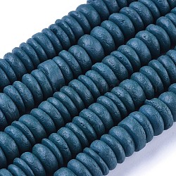Coconut Beads Strands, Natural, Flat Round, Marine Blue, 10x2~5mm, Hole: 1mm, about 95pcs/strand, 15.5 inch