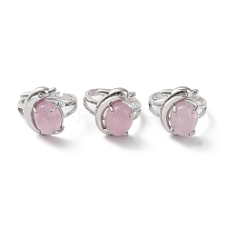 Ovale in quarzo rosa naturale con anello regolabile a delfino, gioielli in ottone platino,  cadmio& piombo libero, diametro interno: 18mm