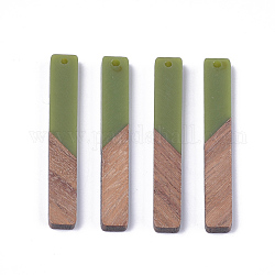 Grandi pendenti in resina e legno di noce, rettangolo, verde oliva, 51.5x7.5x3mm, Foro: 1.8 mm