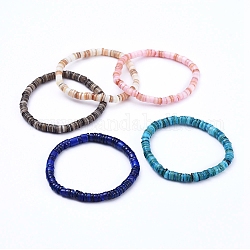 Bracelets de perles extensibles en coquille naturelle, teinte, pépites, couleur mixte, diamètre intérieur: 2-1/8 pouce (5.3 cm)