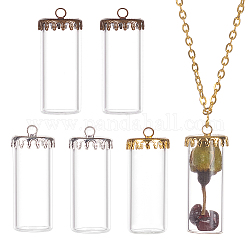 BENECREAT 6 Sets 3 Colors Glass Tube Connector Charms, with Iron Caps, Wishing Bottle Links for Beads, Gemstone Chip Storage, DIY Pendant Making, Mixed Color, Finish Product: 35x13mm, Hole: 2mm, 2 sets/color