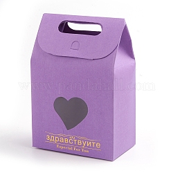 Bolsas de papel rectangulares con asa y ventana transparente con forma de corazón, para panadería, galleta, golosinas, bolsa de regalo, púrpura medio, 6x10x15.4 cm
