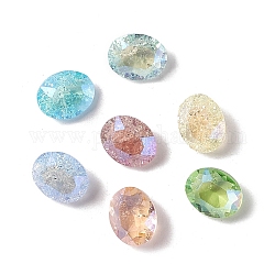 Crackle Moonlight Style Glass Rhinestone Cabochons, Flat Back & Back Plated, Oval, Mixed Color, 10x8x4mm