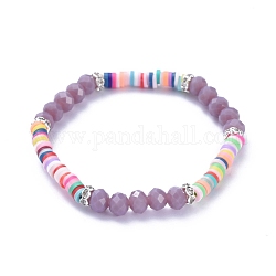 Bracciali elasticizzati per bambini, con perle di argilla polimerica heishi, perle di vetro sfaccettate e perle di strass in ottone, blu ardesia scuro, diametro interno: 1-7/8 pollice (4.7 cm)