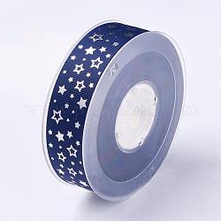 La cinta del grosgrain del poliester, patrón de estrella, azul, 1 pulgada (25 mm), aproximamente 100yards / rodillo (91.44 m / rollo)