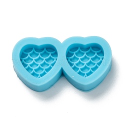 DIY Pendant Silicone Molds, for Earring Makings, Resin Casting Molds, For UV Resin, Heart with Scales Pattern, Deep Sky Blue, 16x31x6mm, Inner Diameter: 11x12mm