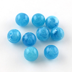 Perles en acrylique imitation pierre précieuse, ronde, bleu profond du ciel, 10mm, Trou: 2mm, environ 925 pcs/500 g