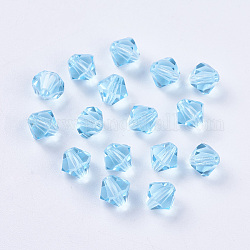 Czech Glass Beads, Faceted, Bicone, Light Sky Blue, 6mm, Hole: 0.8mm, about 144pcs/gross