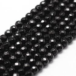 Natürliche schwarze Onyxperlenstränge, Klasse A, facettiert, Runde, 4 mm, Bohrung: 1 mm, ca. 96 Stk. / Strang, 14.9 Zoll ~ 15.1 Zoll