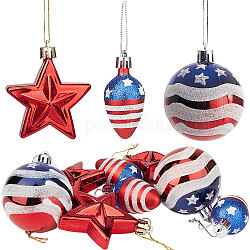 Kunststoff-Ornamente in Form von Kugeln, Sternen und Glühbirnen zum Thema Unabhängigkeitstag, Anhänger Dekorationen, für Partydekoration, Schamottestein, 95~120 mm, 9 Stück / Set