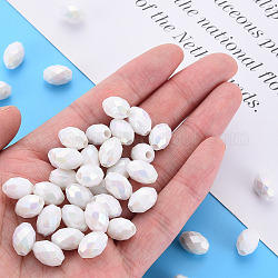 Perles acryliques opaques, teinte, couleur ab , facette, ovale, blanc, 12x8mm, Trou: 2.5mm
