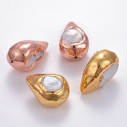 Perle coltivate d'acqua dolce perla naturale, coperto di ottone, lacrima, colore misto, 31~34x20~22.5x15~18mm, Foro: 0.8 mm
