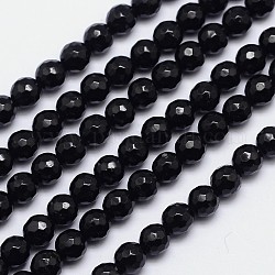 Facettiert rund natürliche schwarze Turmalin Perle Stränge, Klasse ab +, 6 mm, Bohrung: 1 mm, ca. 65 Stk. / Strang, 15.5 Zoll