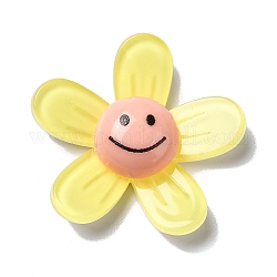 Acryl Cabochons, Blume mit lächelndem Gesicht, Champagnergelb, 34x35.5x8 mm