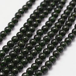 Chapelets de perles en pierre d'or verte synthétique, teints et chauffée, ronde, 6mm, Trou: 1.2mm, 64 pcs / chapelet, 14.5~15 pouce