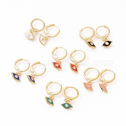 Brass Hoop Earrings, with Micro Pave Cubic Zirconia and Enamel, Evil Eye, Golden, Mixed Color, 21mm, pin: 0.9mm