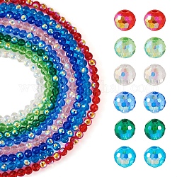Pandahall 8 Strands 8 Colors Transparent Electroplate Glass Beads Strands, Faceted, Half AB Color Plated, Round, Mixed Color, 6x5mm, Hole: 1mm, about 95~100pcs/strand, 20.47~21.34 inch(52~54.2cm), 1 strand/color