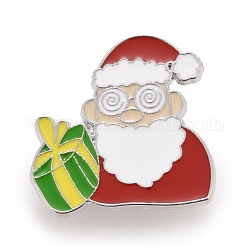 Weihnachten Weihnachtsmann und Geschenke Emaille-Pin, Legierungsabzeichen für Rucksackkleidung, Platin Farbe, Farbig, 29.5x30x1.6 mm