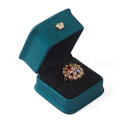 Caja de almacenamiento de anillo de cuero de pu, estuche de regalo interior de felpa, para soporte de anillo de escaparate de joyería, cian oscuro, 5.85x5.85x4.8 cm