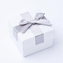 Boîte en carton, Boîtes pendantes et anneaux, avec ruban bowknot, carrée, blanc, 7.4x7.4x5.3 cm