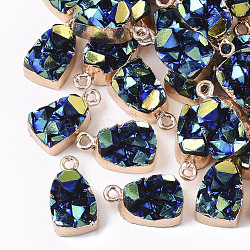 Druzy Resin Pendants, with Edge Light Gold Plated Iron Loops, AB Color Plated, Blue, 17.5x10x8mm, Hole: 1.8mm
