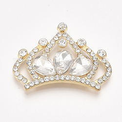Cabochons Diamante de imitación de la aleación, corona, cristal, la luz de oro, 27~28x37~37.5x6mm