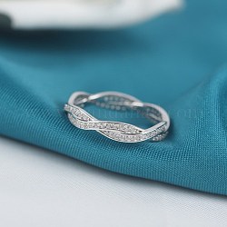 925 стерлингового серебра кольца перста, с фианитом для женщин, форма волны, прозрачные, платина, размер США 6 (16.5 мм)