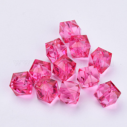Perles en acrylique transparente, facette, cube, support violet rouge, 8x8x7.5mm, Trou: 1.4mm, environ 1730 pcs/500 g
