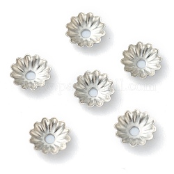 304 Edelstahl Perlenkappen, Multi-Blütenblatt, Blume, Edelstahl Farbe, 5.7x1.4 mm, Bohrung: 1.2 mm