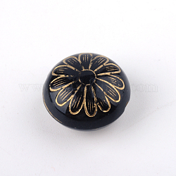 Rotonda e piatta con perline acrilico fiore di placcatura, metallo dorato allacciati, nero, 16x10mm, Foro: 1.5 mm, circa 380pcs/500g