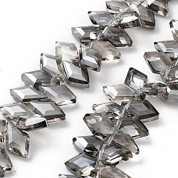 Fili di perle di vetro romboidale placcate, sfaccettato, placcato pera, grigio, 13x8x4mm, Foro: 1.2 mm, circa 99~100pcs/filo, 15.35'' (39 cm)