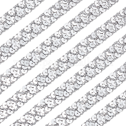 Perles élastiques paillette en plastique et polyester, perles de paillettes, accessoires ornement, Rouleau à 2 rangée de paillettes, plat rond, couleur d'argent, 15~16x1mm, 13m / carte