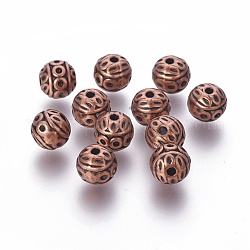 Perline in lega di zinco di stile tibetano, tondo strutturato,  cadmio& piombo libero, rame rosso, 8mm, Foro: 1 mm