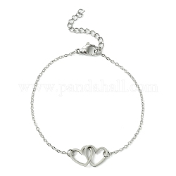 Bracelet à maillons cœurs entrelacés en alliage avec chaînes câblées en laiton, platine, 7-1/8 pouce (18.2 cm)