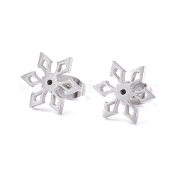 Snowflake 304 Stainless Steel Stud Earrings for Women, Stainless Steel Color, 11.5x10mm, Pin: 0.7mm