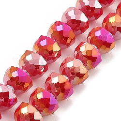 Fili di perle di vetro lastra di colore ab, Colore opaco, mezzo tondo sfaccettato, cremisi, 7~7.5x5mm, Foro: 1 mm, circa 80pcs/filo, 20.87''~21.26'' (53~54 cm)