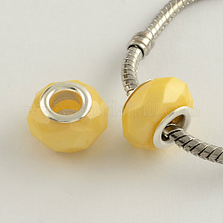 Large Hole Acrylic European Beads, with Platinum Tone Brass Double Cores, Faceted Rondelle, Gold, 14x9mm, Hole: 5mm