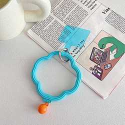 Silicone Clover Loop Phone Lanyard, Wrist Lanyard Strap with Plastic & Alloy Keychain Holder, Deep Sky Blue, Clover: 10x10cm