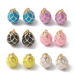 Rack Plating Brass Enamel Pendants, Teardrop Charm, with Jump Ring, Long-Lasting Plated, Real 18K Gold Plated, Mixed Color, 21x14mm, Jump Ring: 6x1mm, inner diameter: 4mm.
