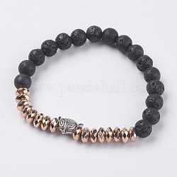 Synthetic Hematite Stretch Bracelets, with Natural Lava Rock and Alloy Findings, Fox, Antique Silver, Rose Gold Plated, 2-1/4 inch(57mm)