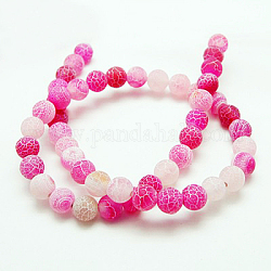 Natural Crackle Agate Beads Strands, Dyed, Round, Grade A, Hot Pink, 4mm, Hole: 0.8mm, about 93pcs/strand, 15 inch