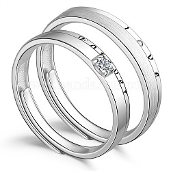 Shegrace 925 anillos de pareja ajustables de plata esterlina, anillo de promesa, con grado aaa circonio cúbico, con la palabra, Platino, tamaño de 10, 20mm, tamaño de 7, 17.4mm, 2 PC / sistema