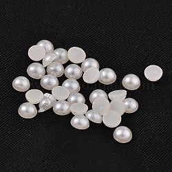 Imitation Pearl Acrylic Beads, Half Drilled, Flat Round, Snow, 4x1.5~2mm