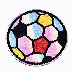 Apliques de fútbol, Tela de bordado computarizada para planchar / coser parches, accesorios de vestuario, colorido, 67.5x1mm
